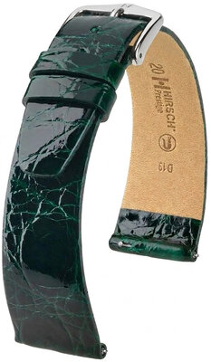Leder-Uhrenarmband Hirsch Prestige L 02208040-2, grün, Krokodilleder, Länge L, Quick Release