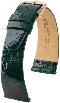 Leder-Uhrenarmband Hirsch Prestige L 02208040-7, grün, Krokodilleder, Länge L, Quick Release