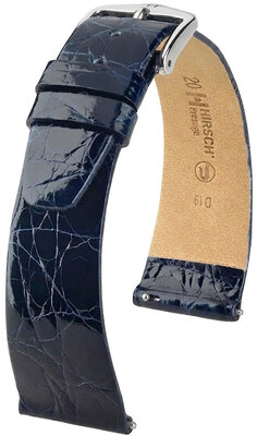 Leder-Uhrenarmband Hirsch Prestige L 02208080-2, blau, Krokodilleder, Länge L, Quick Release