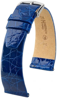 Leder-Uhrenarmband Hirsch Prestige L 02208085-2, blau, Krokodilleder, Länge L, Quick Release