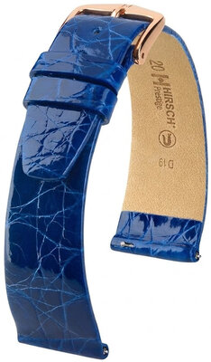 Leder-Uhrenarmband Hirsch Prestige L 02208085-7, blau, Krokodilleder, Länge L, Quick Release