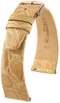 Leder-Uhrenarmband Hirsch Prestige L 02208090-7, beige, Krokodilleder, Länge L, Quick Release