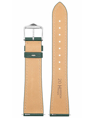 Leder-Uhrenarmband Hirsch Bologna M 01802140-2, grün, Kalbsleder, Länge M, Quick Release