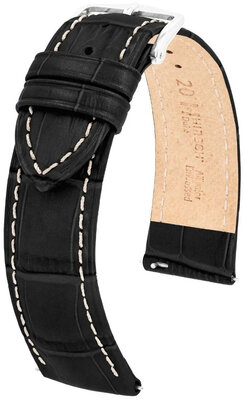 Leder-Uhrenarmband Hirsch Duke L 01028051-2, schwarz, Kalbsleder, Länge L, Quick Release