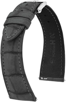 Leder-Uhrenarmband Hirsch London Nubuk L 04277030-2, grau, Alligatorleder, Länge L, Quick Release