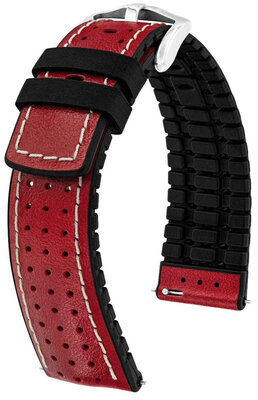 Leder-Uhrenarmband Hirsch Tiger L 0915002020-2, rot, Kalbsleder, Länge L, Quick Release