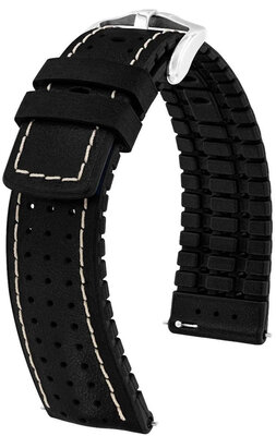 Leder-Uhrenarmband Hirsch Tiger L 0915002050-2, schwarz, Kalbsleder, Länge L, Quick Release